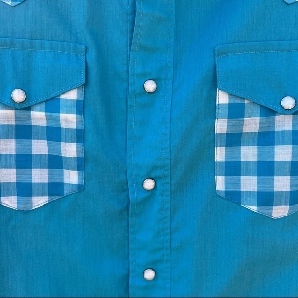 Vintage Handmade Western Gingham Pearl Snap Button Down Shirt Size Large - Picture 5 of 9